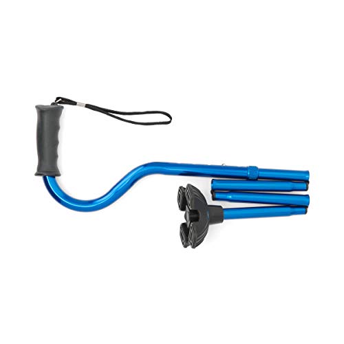 Medline Offset Folding Cane, 4-Point Base With Cushioned Gel Handle, Supports Up To 350 Lbs, Blue #TOP3