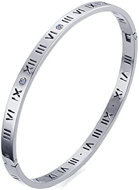 VIEN Girls IP Silver Stainless Steel Rhinestone Roman Numeral Bangle Bracelet (PACK OF 1PC) (B0B65MND5X) Amazon Price History, Amazon Price Tracker