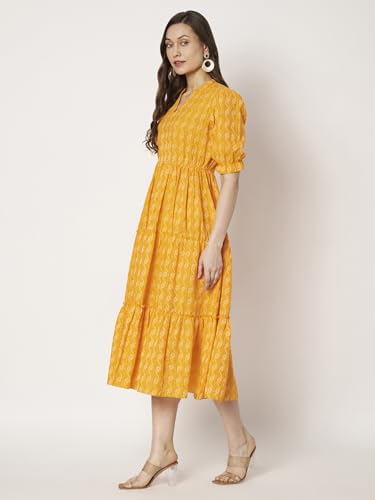 Image of Dress for Women | One Piece for Women | Long Stylish Women Dress Fit & Flare Maxi Dress, Cotton Summer Calf Length Dress
