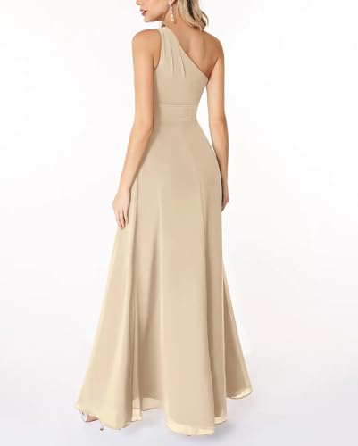 Rjer One Shoulder Bridesmaid Dress Women's Sleeveless Long A-Line Chiffon Formal Evening Party Dresses2