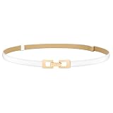 LEACOOLKEY Cintura Donna Sottile Cintura Stretta per Pantaloni Cintura in Pelle con Fibbia Dorata per Jeans e Abiti Larghezza 1,5 cm,Bianco,100cm(Adatto per vita fino a 94cm)