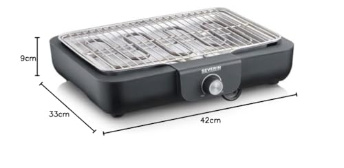 SEVERIN Barbecue Électrique 2 300 W avec Grille Inox, Barbecue de Table avec Surface de Cuisson de 37 x 29 cm, Gril de Table avec Bac à Eau pour Utilisation en Intérieur et Extérieur