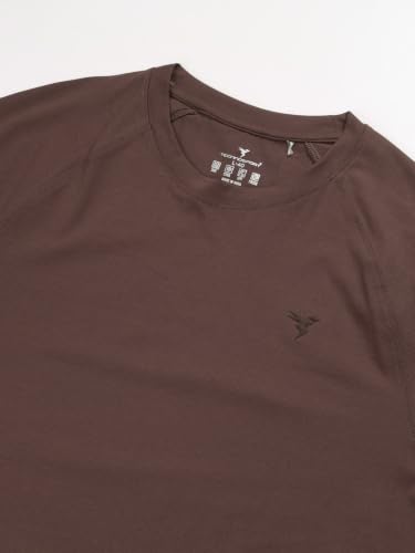 Image of TECHNOSPORT Men's Solid T-Shirt COTFLEX Quick Dry Slim Fit Round Neck Sports Tee for Gym Running Casual Wear UPF50+ Anti Odour