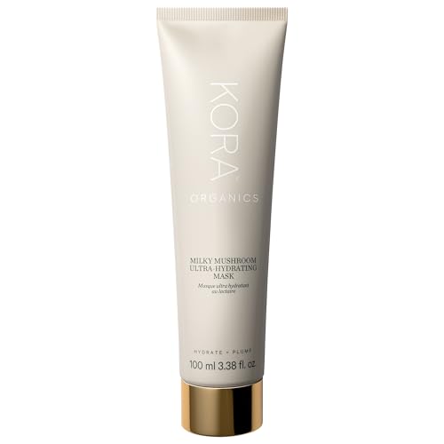 KORA Organics Milky Mushroom cream mask tube, proving a 3.38 oz creamy leave-on format — smooth-on hydration without a sheet