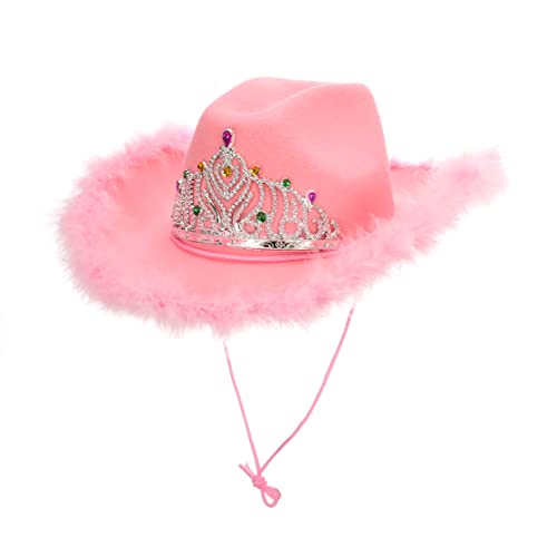 Patyhapy Feather Boa Pink Cowgirl Hat Pink Western Women Cowboy Hat