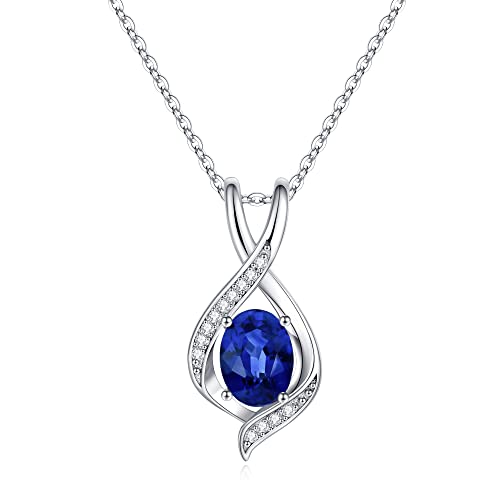 SMILEST Oval Sparkle Birthstone Pendant Necklace, 925 Sterling Silver Gemstone Pendant Anniversary Birthday Gifts for Women Wife Girlfriend Mom Grandma Birthstone Necklace for Women Jewelry Gifts