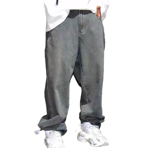 Men’S Vintage Baggy Distressed Cargo Skateboard Pants Button Fly Midweight Casual Full Length Jeans - Main Image