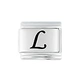 AKKI Charms Italian Gelaserte Alle Buchstabe Alphabet für Armband Classic,Silber Schmuck Italy Edelstahl Links Glider Kult modele für Basisarmband Glieder kompatibel mit ohne Zirkonia L