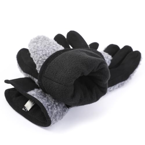 Harssidanzar Sherpa Gloves Women's Outdoor Winter for Genuine Suede Gloves Thermal Lined SL021US,Grey/Black, Size, XL by Harssidanzar - Image 2
