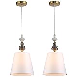 breomo Art Deco Pendant Lights 2 Pack with Ceramic and Fabric Shade,Adjustable Pendant Light Fixture for Kitchen Island Dining Room Hallway BedHead