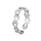 Cute Animal Paw Print Hollow out Love Heart Open Statement Band Ring for Women Men Stainless Steel Stackable Dog Cat Claw Adjustable Lovely Puppy Footprints Finger Rings Fashion Jewelry for Pet Lovers (Silver)