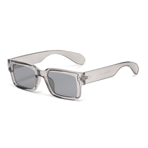 Image of LJCZKA Retro Square Sunglasses for Women Men Fashion Rectangle Chunky Sun Glasses 90s Vintage Square Thick Frame Shades UV400 Protection (Grey Grey)
