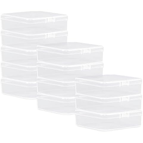 Rocutus 12 Pack Small Clear Plastic Storage Containers with Lids,Beads Storage Box with Hinged Lid for Beads,Earplugs,Pins, Small Items, Crafts, Jewelry, Hardware (4.1 x 4.1 x 1.4 Inches) Cover