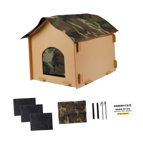 PEWETE 折りたたみ式猫屋外ハウス、断熱ペットハウス、安定した防水暖かい猫シェルター、子猫用屋外猫ハウス, M