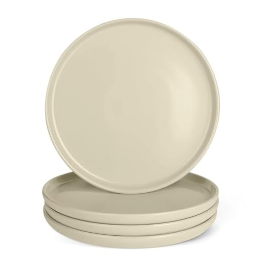 Amazon Basics Glazed Stoneware Dinner Plates, Ceramic 4-Piece Set, Microwave and Dishwasher-Safe, 10.5 in., Ivory