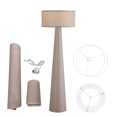 Image of Taupe Floor Lamp for Living Room, 59 Inch Tall Standing Lamp with Shade | Coastal farmhouse pole lamp with LED bulb included. Soft uplight for a living room corner, bedroom, or home office