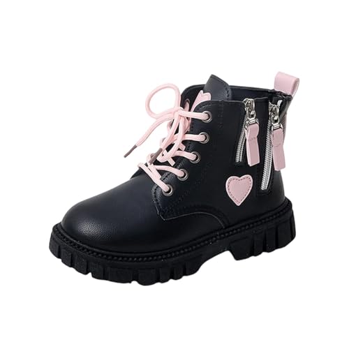 Girls Ankle Boots Lace Up Side Zipper Waterproof Combat Boot Comfortable Fashion Colorblock Short Booties