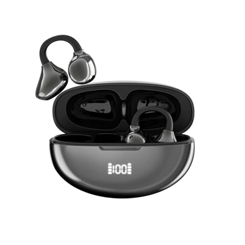 Fone de ouvido sem fio J235 com clipe, Bluetooth 5.3, tela sensível ao toque inteligente e assistente de IA, Indicador de bateria,Carregamento tipo C, gancho ajustável (cinza espacial)