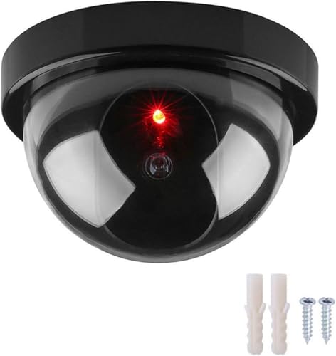 Simulation Camera Fake Dummy Dome Security Camera Flashing Red Light (Black)