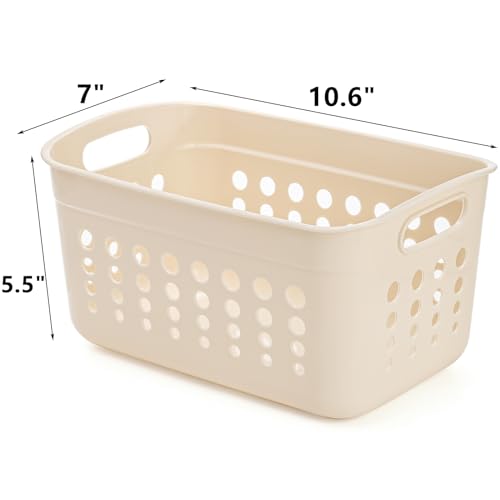 DEAYOU 9 Pack Plastic Storage Basket, Small Pantry Organizer Basket Bins, Rectangular Storage Tray Baskets Container with Handle for Shelf, Household, Desktop (Beige, White, Gray) by DEAYOU - Image 2