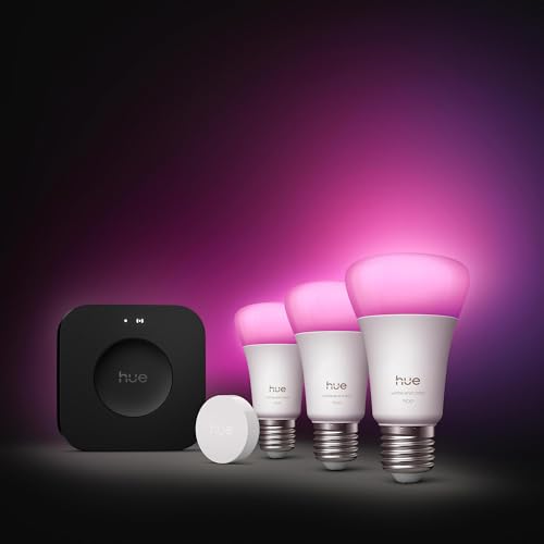 Philips Hue Kit de démarrage avec Bridge Pro + Smart Button + 3 Ampoule connectée A60 E27, White and Color Ambiance, Ampoule compatible Apple Home, Alexa, Google, Samsung SmartThings - 3