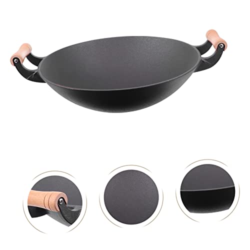 Wok de hierro fundido con mango de madera de 12 pulgadas miniatura 3