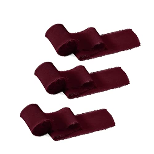 3 Rollen Chiffon-Fransenband,Handgemachtes Chiffonband, Chiffonband mit Fransen Muster für Hochzeitseinladungen, Blumensträuße,Geschenkverpackungen (Rot) Cover