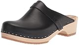 Sandgrens Swedish Low Heel Wooden Clog Mules for Women, US 7-7.5 | Tokyo Black Veg, EU 38