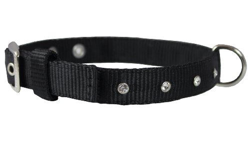 Double Nylon Dog Collar Rhinestones 3/4" Wide Fits 13.5"-16.5" Neck Spaniel, Bichon Frise #TOP2