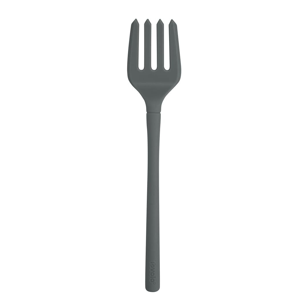 Tovolo Flex Core Silicone Fork Charcoal Gray Large Cooking Fork for Spaghetti Twirling Mixing Shredding, Heat Resistant Silicone Fork Kitchen Utensil, BPA Free Spaghetti Twirling and Cooking Fork