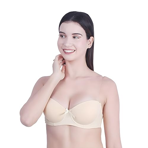 Image of Women's Balconette Bra Transparent Strapless Backless Invisible Clear Back Underwire Pushup Padded Bra Cups Demi