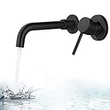 BANGPU Wall Mounted Bathroom Faucet Single Handle Lavatory Sink Faucet Bathroom Vessel Sink Faucets with Single Lever 360 Swivel Basin Mixer Tap, Matte Black