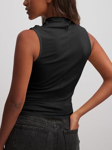 Tankaneo Womens Sleeveless Tank Tops Slim Fitted Mock Neck Draped Stretchy Summer Casual Ruched Tops3