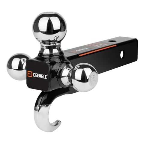 DEEAGLE Trailer Hitch Tri Ball Mount with Hook, Triple Ball Hitch, 1-7/8", 2" and 2-5/16" Trailer Hitch, Fits 2” Hitch Receiver, Three Ball Hitch, Tow RV Hitch Cover