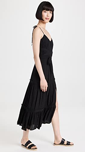 Image of PAIGE Women's Inesa Midi Dress Criss Cross Detail Tie Straps Thigh High Side Slit in Black