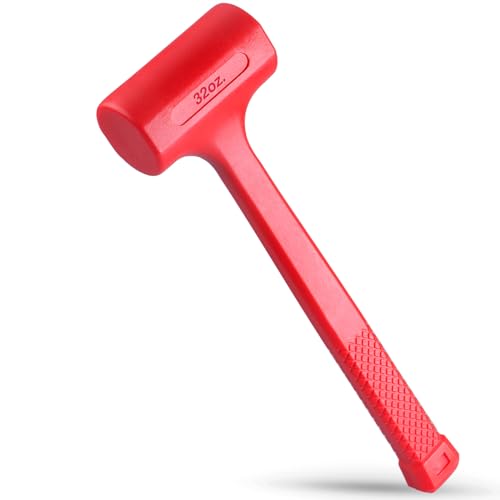 Image of 2-LB (32-OZ) Premium Dead Blow Hammer and Unicast Mallet, Neon Red Color | Durable Unibody Molded Construction, Checkered Grip | Rebound and Spark Resistant, Non-Marring and Non-Sparking Design