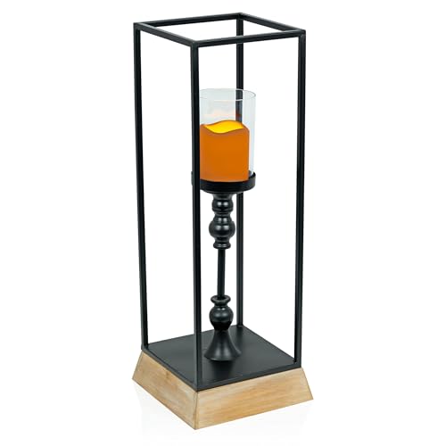 Alpine Corporation ILT104HH-S-BK Metal & Glass Decorative Lantern w/LED Candle & Timer, LED Home Decor, Small, 25" H, Black by Alpine Corporation - Image 5