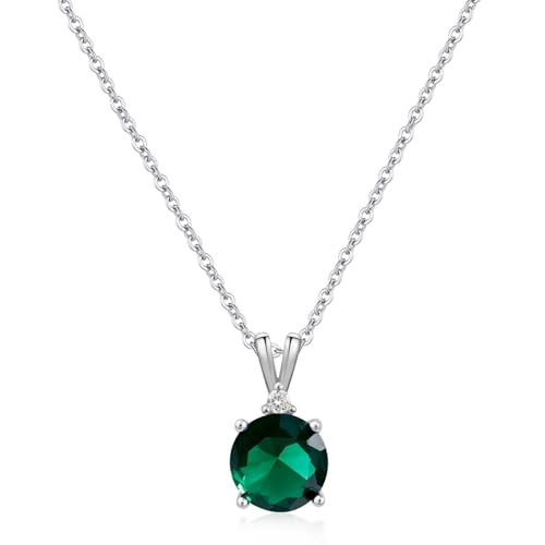 Emerald Sterling Silver Necklace Dainty Round Green Necklace Birthstone Emerald