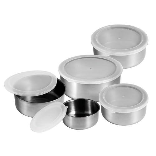 NOTYAZ Conjunto de Tigelas de Inox com Tampa – 5 peças Potes Bowls Aço com Tampa Resistente Design M