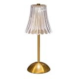 KangLeer Cordless Table Lamps for Home,Table,Dining Room, Gold Rechargeable Lamps, USB Charge 12'' Tall LED Brass Portable Outdoor Indoor Table Lamp with Built-in Dimmer (Clear)