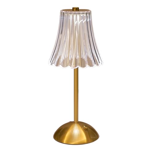 Cordless Table Lamps for Home,Table,Dining Room, Gold Rechargeable Lamps, USB Charge 12'' Tall LED Brass Portable Outdoor Indoor Table Lamp with Built-in Dimmer (Clear)
