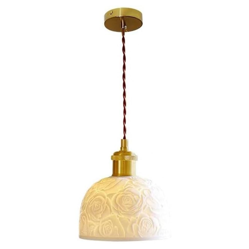 Lampe suspendue lustre céramique blanche laiton rétro LED E27 salle à manger