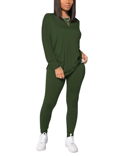HBQ Women's 2 Piece Outfits Long Sleeve Sweatsuits Jogger Sets,AGreen,L