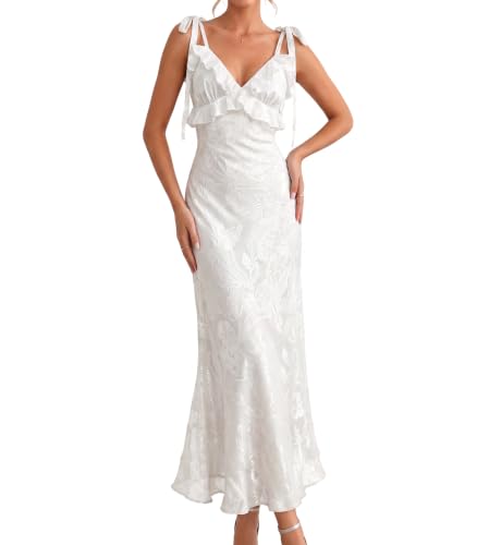 RIHOAS Women's White Floral Maxi Dress Wedding Guest Cocktail Semi-Formal