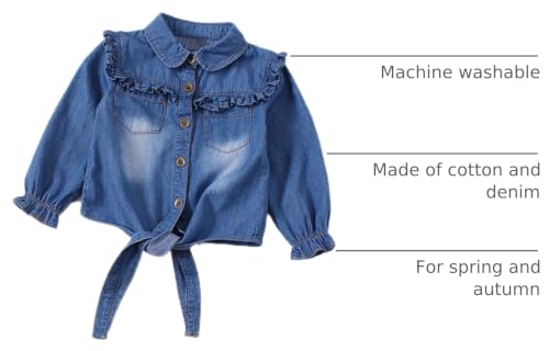 Image of Colorful Childhood Girls Denim Crop Tie Shirt Blouse Toddler Shawl Button Down Shirts Children's Casual Tops