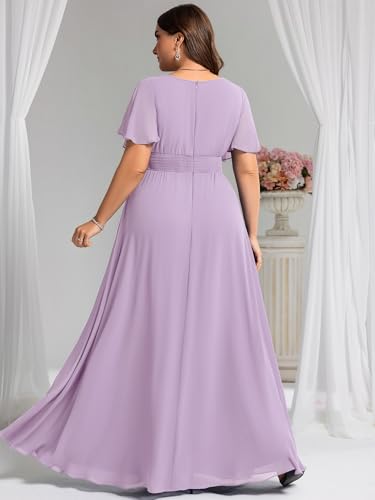 Image of Ever-Pretty Plus Elegant Formal Dresses for Curvy Women Round Neck Short Sleeves Chiffon Bridesmaid Mother of The Bride Dress
