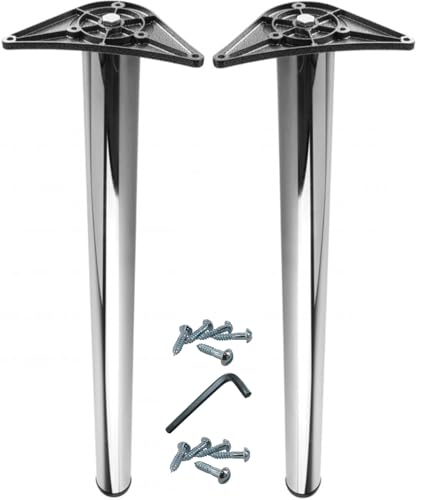 Image of Merriway BH02169 (2 Pcs) Heavy Duty Steel Table Legs, Chrome, 710-740mm (28-29.1") x 60mm (2.4"), Pack of 2