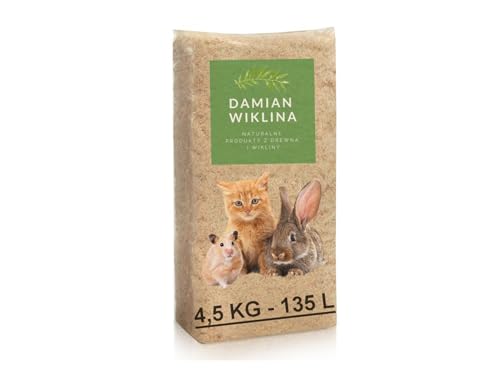 Damian-Wiklina Copeaux pour Petits Animaux - Sciure - Litière - Substrat pour rongeurs - Litière pour Cages - Efficace et Absorbant - Produit Naturel - Poids 4,5 kg, Volume 135 L