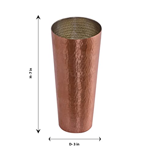 De Kulture Handmade Pure Solid Copper Large Glass Cup Tumbler Drinkware For Milk Water Medicinal Liquid Ice Coffee Ice Tea Cocktail Beer Sake Whiskey Vodka Rum Tequila, 3X 7 (Dh) Inches, 600 Ml #TOP4