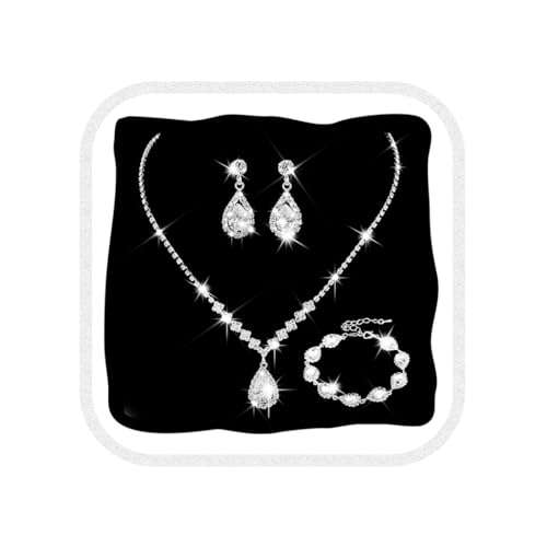 Unicra Rhinestone Necklace Earrings Bracelet Set Silver Bridal Wedding Jewelry Sets Prom Costume Jewelry Set for Women and Brides (D-3 Pack Silver Necklace Bracelet Earrings)